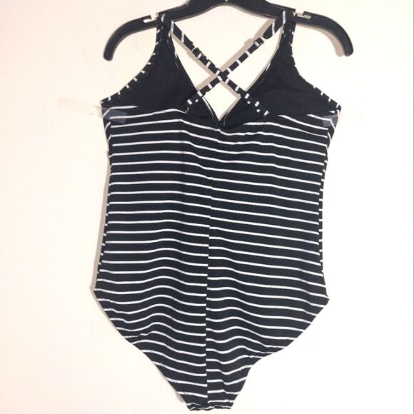 Catalina Striped One Piece Swimsuit Black White V Neck Swimwear Size XL - Picture 6 of 9